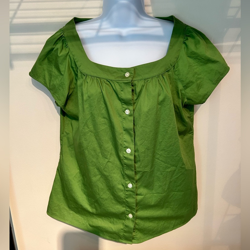 Banana Republic Green Square Neck Button Blouse Size Large